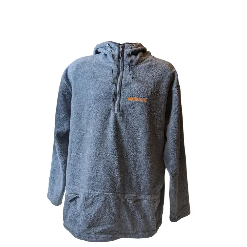 Perry Ellis Hoodie Mens Large Fleece Pullover Jacket Blue Zip Pockets Sweatshirt - Picture 13 of 16